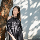 Black Noir Halter Slip Dress for Women, Black Halter Cami Top | TENCELā¢-Wool Blend | Adjustable Crisscross Back, Multi-Textured Blend