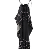 Black Noir Halter Slip Dress for Women, Black Halter Cami Top | TENCELā¢-Wool Blend | Adjustable Crisscross Back, Multi-Textured Blend