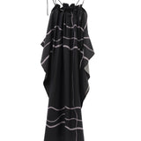 Black Noir Halter Slip Dress for Women, Black Halter Cami Top | TENCELā¢-Wool Blend | Adjustable Crisscross Back, Multi-Textured Blend