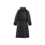 Lightweight Knee-Length Down Jacket for Women Beige & Black, Affordable Winter Outerwear