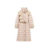 Lightweight Knee-Length Down Jacket for Women Beige & Black, Affordable Winter Outerwear