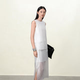 Elegant Acetate Textured Sleeveless Tank Top for Women - Beige & Gray Blouse Options