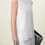 Elegant Acetate Textured Sleeveless Tank Top for Women - Beige & Gray Blouse Options