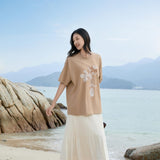 Elegant Beige Pleated Midi Skirt for Women - Vertical Structured Design with Ivory Option