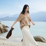 Elegant Beige Pleated Midi Skirt for Women - Vertical Structured Design with Ivory Option