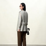 Elegant Misty Salt-Grey Sleeveless Trench Vest for Women: Military-Inspired Fashion Statement, military-Inspired jacket women