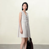 Elegant V-Neck Stonewashed Linen Jumpsuit with Utility Details - A-Line Silhouette for Women | V-Neck Utility Detail