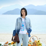 Gradient Blue Denim Shirt & Wide-Leg Jeans Set: Faded Wash, Chest Pocket, Slim Fit for Women, blue denim shirt, gradient denim shirt women
