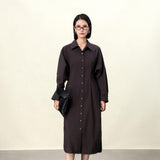 Elegant Dark Brown / Yellow Button-Up Wrap Dress for Women - Cocoa Cotton-Blend Stretch Fabric, cocoa dress women, brown button dress