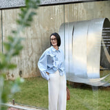 Elegant Blue Twist-Front Blouse with Butterfly Cut | Modal-Blend Anti-Wrinkle Shirt for Women, Blue Twist-Front Blouse, blue shirt women