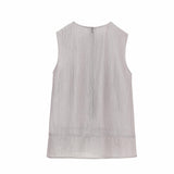Elegant Acetate Textured Sleeveless Tank Top for Women - Beige & Gray Blouse Options