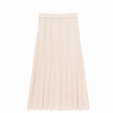 Elegant Beige Pleated Midi Skirt for Women - Vertical Structured Design with Ivory Option