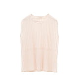Elegant Beige Pleated Sleeveless Tank Top for Women | Vertical Structured Design | Summer Fashion