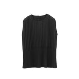 Elegant Beige Pleated Sleeveless Tank Top for Women | Vertical Structured Design | Summer Fashion