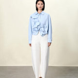 Elegant Blue Twist-Front Blouse with Butterfly Cut | Modal-Blend Anti-Wrinkle Shirt for Women, Blue Twist-Front Blouse, blue shirt women