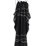 Black Noir Halter Slip Dress for Women, Black Halter Cami Top | TENCEL-Wool Blend | Adjustable Crisscross Back, Multi-Textured Blend