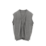 Colorful Layered Wool Vest for Women | V-Neck Mock Two-Piece Design | Gray, Pink, Yellow