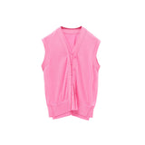 Colorful Layered Wool Vest for Women | V-Neck Mock Two-Piece Design | Gray, Pink, Yellow