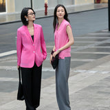 Colorful Layered Wool Vest for Women | V-Neck Mock Two-Piece Design | Gray, Pink, Yellow