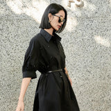 Black/Noir Beaded Belted Dress for women | Cotton-Polyester Fit & Flare | Victorian-Inspired Embroidery