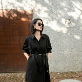 Black/Noir Beaded Belted Dress for women | Cotton-Polyester Fit & Flare | Victorian-Inspired Embroidery