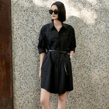 Black/Noir Beaded Belted Dress for women | Cotton-Polyester Fit & Flare | Victorian-Inspired Embroidery