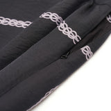 Elegant Black Asymmetrical Midi Skirt with White Stripe Detail | Tencel-Silk Blend & Cotton Lining