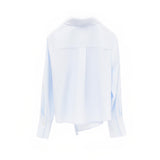 Elegant Lake Blue & Sand Beige Asymmetric Wrap Blouse | Crinkle-Resistant Poly-Cotton Blend