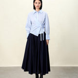Elegant Lake Blue & Sand Beige Asymmetric Wrap Blouse | Crinkle-Resistant Poly-Cotton Blend
