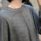 Oversized French Terry Sweatshirt: Dark & Light Gray Women's Long Sleeve Casual Top