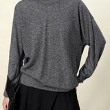 Oversized French Terry Sweatshirt: Dark & Light Gray Women's Long Sleeve Casual Top