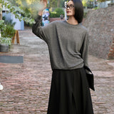 Oversized French Terry Sweatshirt: Dark & Light Gray Women's Long Sleeve Casual Top