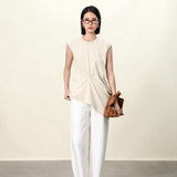 Apricot & Black Asymmetrical Cotton Tank Top | Cloud-Soft Bias-Cut Women's Casual Tee