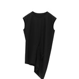 Apricot & Black Asymmetrical Cotton Tank Top | Cloud-Soft Bias-Cut Women's Casual Tee