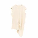 Apricot & Black Asymmetrical Cotton Tank Top | Cloud-Soft Bias-Cut Women's Casual Tee