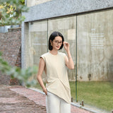 Apricot & Black Asymmetrical Cotton Tank Top | Cloud-Soft Bias-Cut Women's Casual Tee