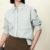 Moss Green Utility Shirt for Women | Recycled Fiber-Blend | Eco-Conscious Workwear with Notched Collar