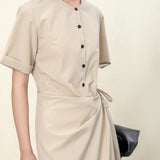 Apricot Wrap-Belt Shift Dress for women | Wrinkle-Proof Poly-Cotton Blend | Office-to-Resort Versatility
