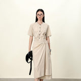 Apricot Wrap-Belt Shift Dress for women | Wrinkle-Proof Poly-Cotton Blend | Office-to-Resort Versatility