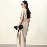 Apricot Wrap-Belt Shift Dress for women | Wrinkle-Proof Poly-Cotton Blend | Office-to-Resort Versatility