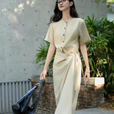 Apricot Wrap-Belt Shift Dress for women | Wrinkle-Proof Poly-Cotton Blend | Office-to-Resort Versatility