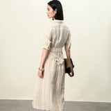 Yellow Buttercream Linen Stripe Dress for Women | Cross-Wrap Waist Detail | 100% Breathable Linen with Cotton Lining