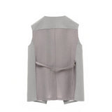 Gray Sleeveless Vest Women | Recycled Textured Blend | Adjustable Waist & Organdy Back Panel