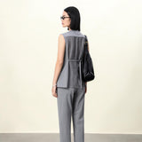 Gray Sleeveless Vest Women | Recycled Textured Blend | Adjustable Waist & Organdy Back Panel