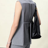 Gray Sleeveless Vest Women | Recycled Textured Blend | Adjustable Waist & Organdy Back Panel