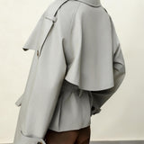 Water-Repellent Military-Inspired Double Breasted Sage Gray Trench Coat for Women | Cotton-Hemp Blend