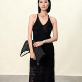 Elegant Black Sheer Linen-Blend Summer Slip Dress | Semi-Transparent Lightweight Beach Cover-Up