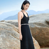 Elegant Black Sheer Linen-Blend Summer Slip Dress | Semi-Transparent Lightweight Beach Cover-Up
