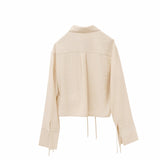 Apricot & Black Linen-Blend Cropped Shirt | Women's Summer Breezy Top with Adjustable Drawstring Hem