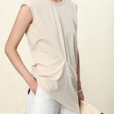 Apricot & Black Asymmetrical Cotton Tank Top | Cloud-Soft Bias-Cut Women's Casual Tee